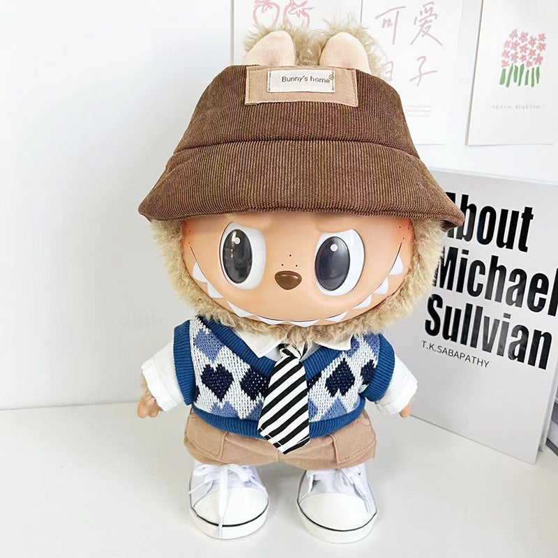 38cm Labubu plush doll dress, Labubu doll MOKOKO Lei Feng coat, rabbit ear back with skirt set