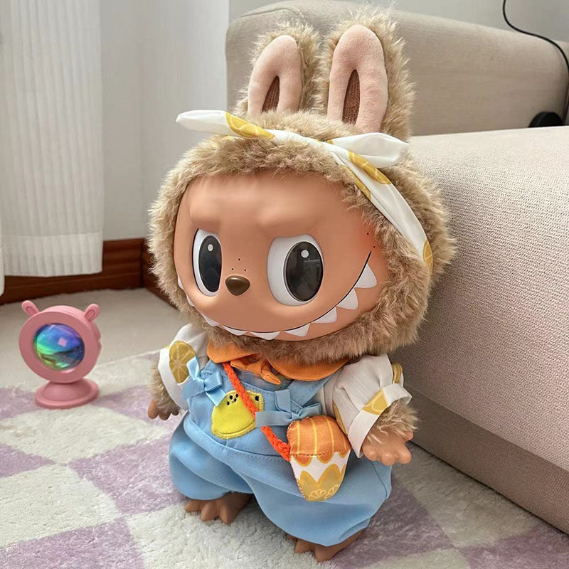 38cm Labubu plush doll dress, Labubu doll MOKOKO Lei Feng coat, rabbit ear back with skirt set
