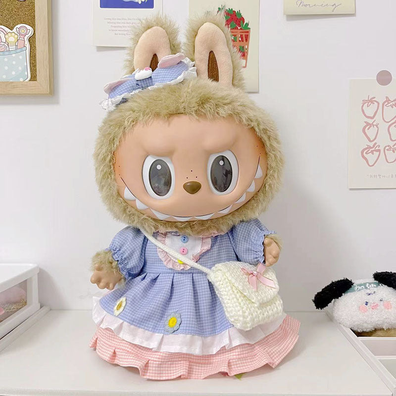 38cm Labubu plush doll dress, Labubu doll MOKOKO Lei Feng coat, rabbit ear back with skirt set