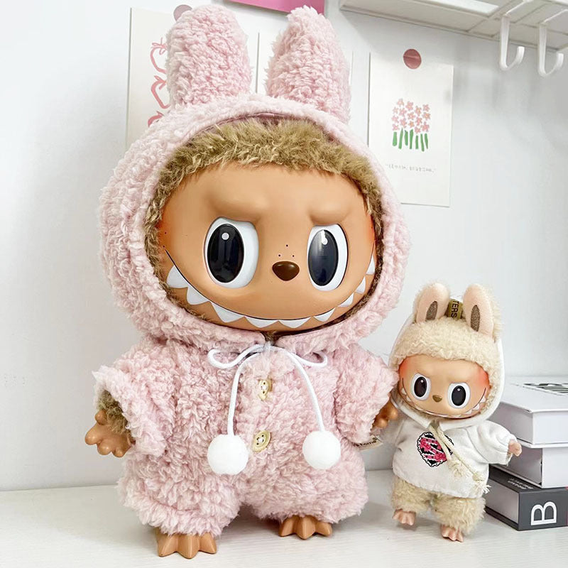 38cm Labubu plush doll dress, Labubu doll MOKOKO Lei Feng coat, rabbit ear back with skirt set