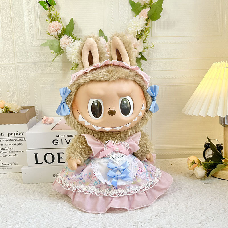 38cm Labubu plush doll dress, Labubu doll MOKOKO Lei Feng coat, rabbit ear back with skirt set