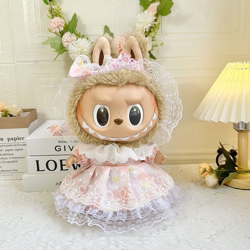 38cm Labubu plush doll dress, Labubu doll MOKOKO Lei Feng coat, rabbit ear back with skirt set