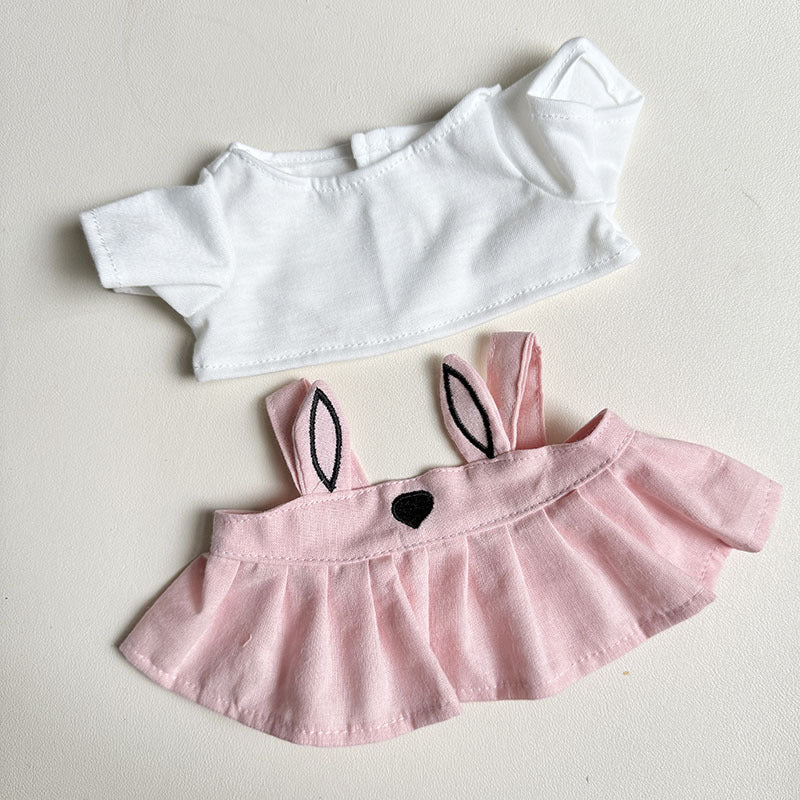 38cm Labubu plush doll dress, Labubu doll MOKOKO Lei Feng coat, rabbit ear back with skirt set