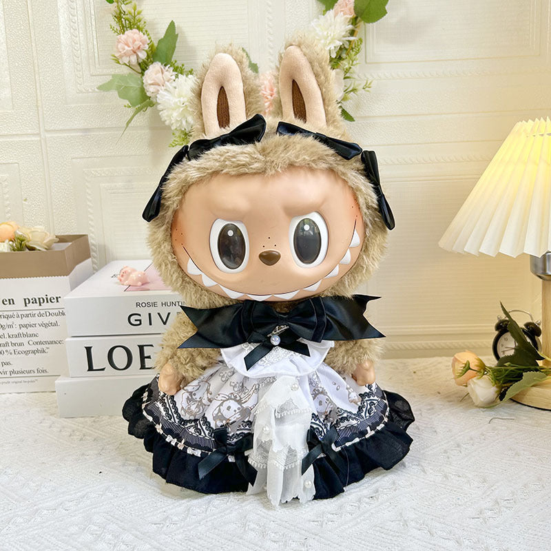 38cm Labubu plush doll dress, Labubu doll MOKOKO Lei Feng coat, rabbit ear back with skirt set