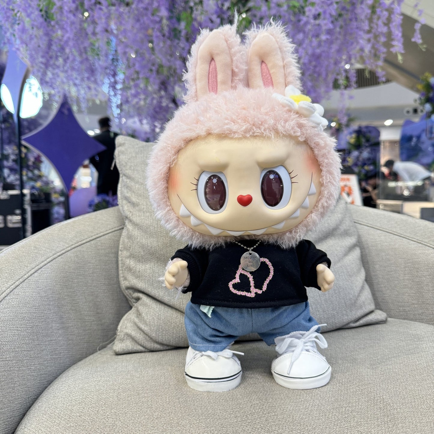 38cm Labubu plush doll dress, Labubu doll MOKOKO Lei Feng coat, rabbit ear back with skirt set