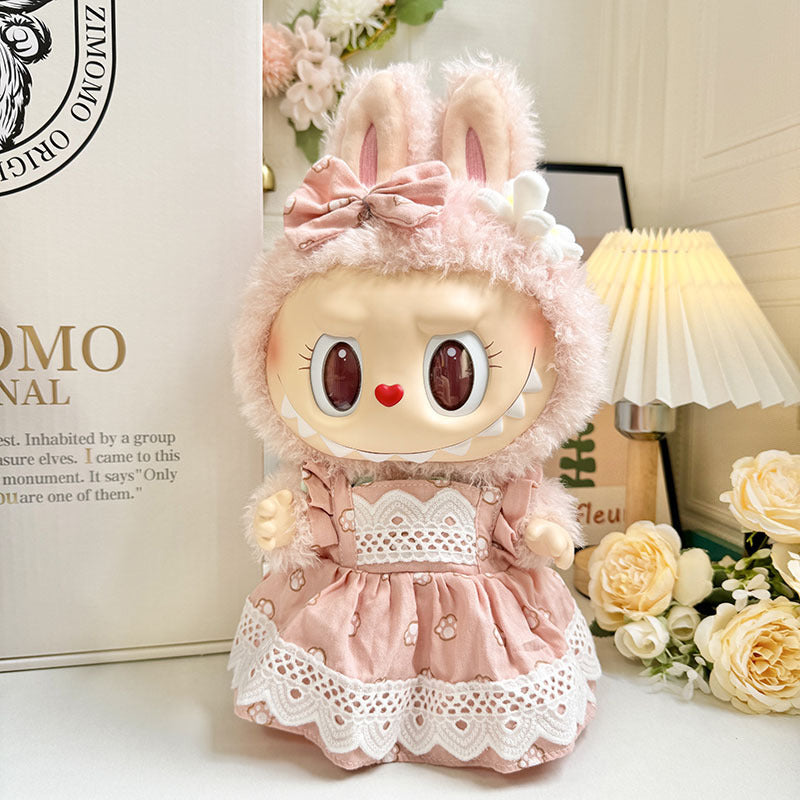 38cm Labubu plush doll dress, Labubu doll MOKOKO Lei Feng coat, rabbit ear back with skirt set