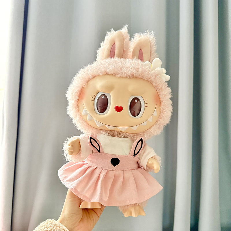 38cm Labubu plush doll dress, Labubu doll MOKOKO Lei Feng coat, rabbit ear back with skirt set