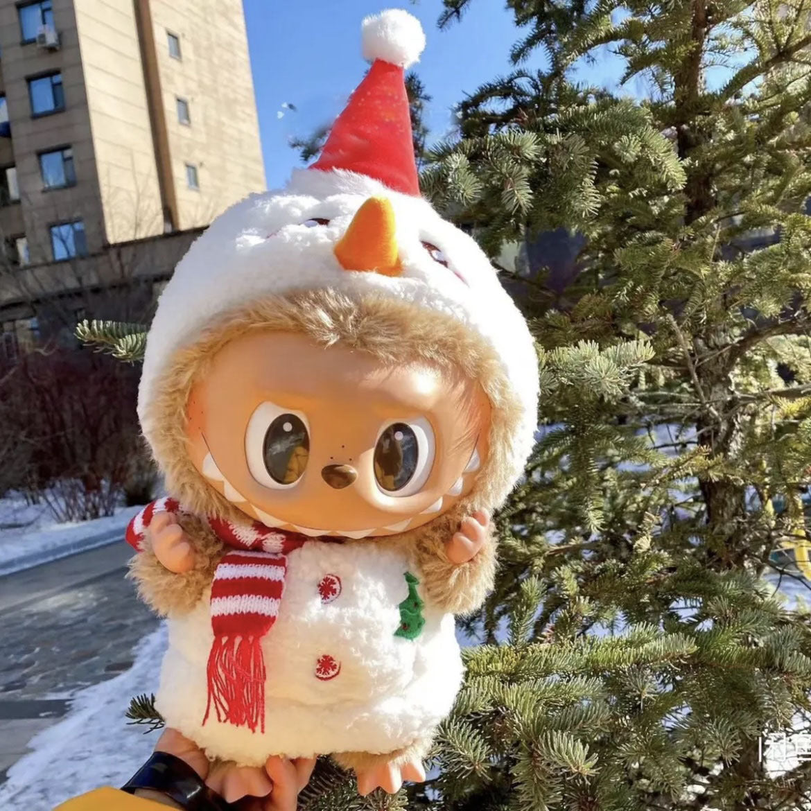 38cm Labubu plush doll dress, Labubu doll MOKOKO Lei Feng coat, rabbit ear back with skirt set