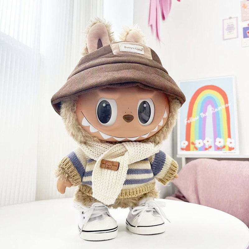 38cm Labubu plush doll dress, Labubu doll MOKOKO Lei Feng coat, rabbit ear back with skirt set