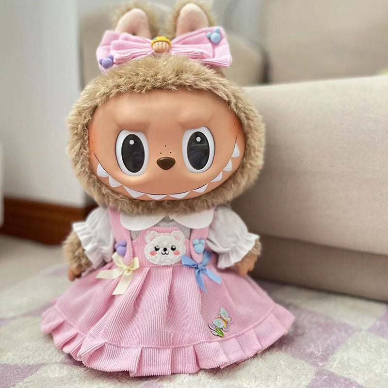 38cm Labubu plush doll dress, Labubu doll MOKOKO Lei Feng coat, rabbit ear back with skirt set