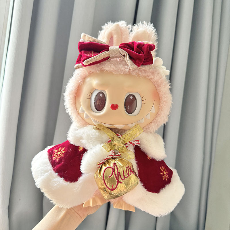 38cm Labubu plush doll dress, Labubu doll MOKOKO Lei Feng coat, rabbit ear back with skirt set