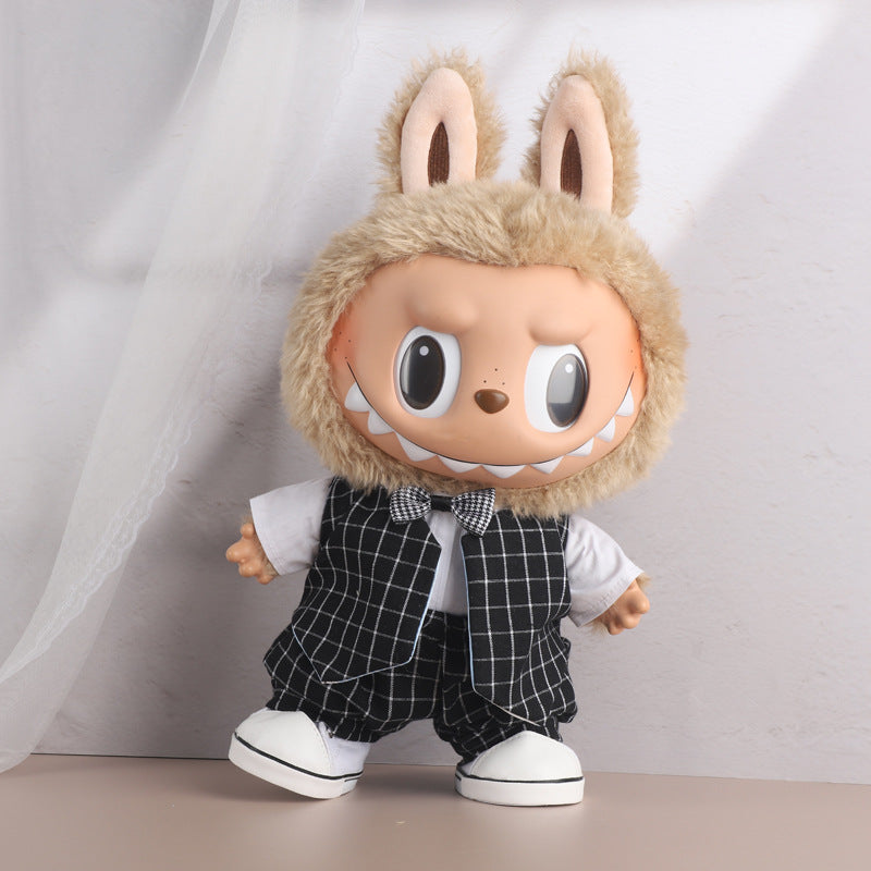 38cm Labubu plush doll dress, Labubu doll MOKOKO Lei Feng coat, rabbit ear back with skirt set