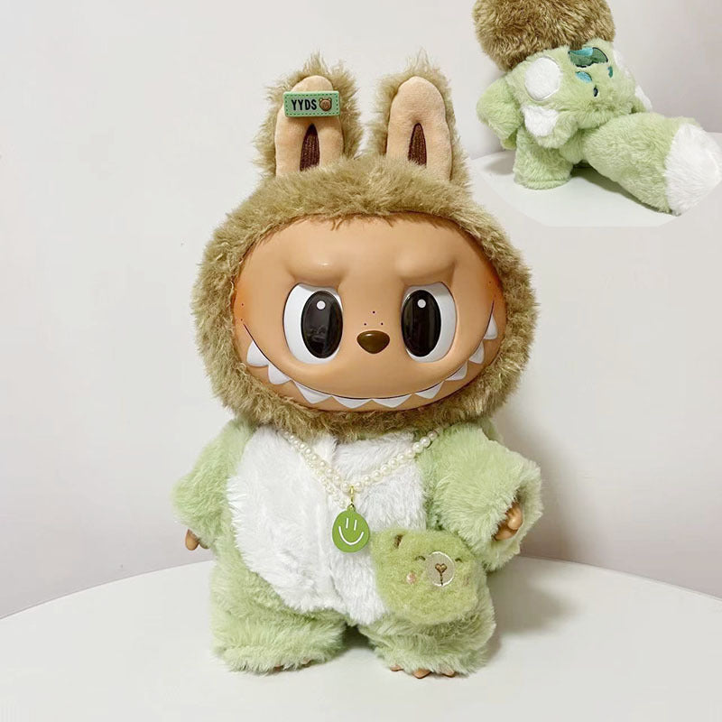 38cm Labubu plush doll dress, Labubu doll MOKOKO Lei Feng coat, rabbit ear back with skirt set