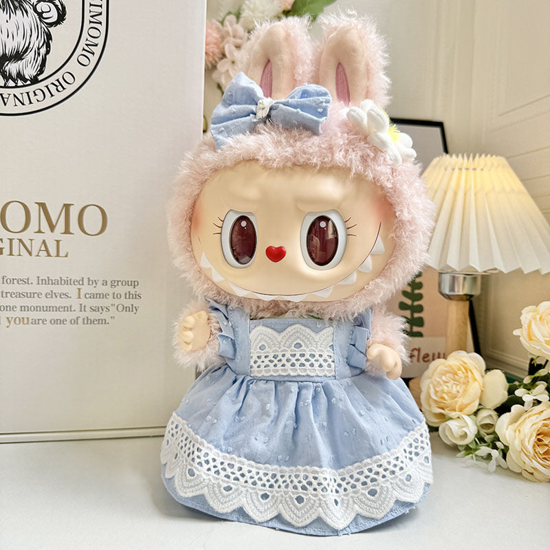 38cm Labubu plush doll dress, Labubu doll MOKOKO Lei Feng coat, rabbit ear back with skirt set