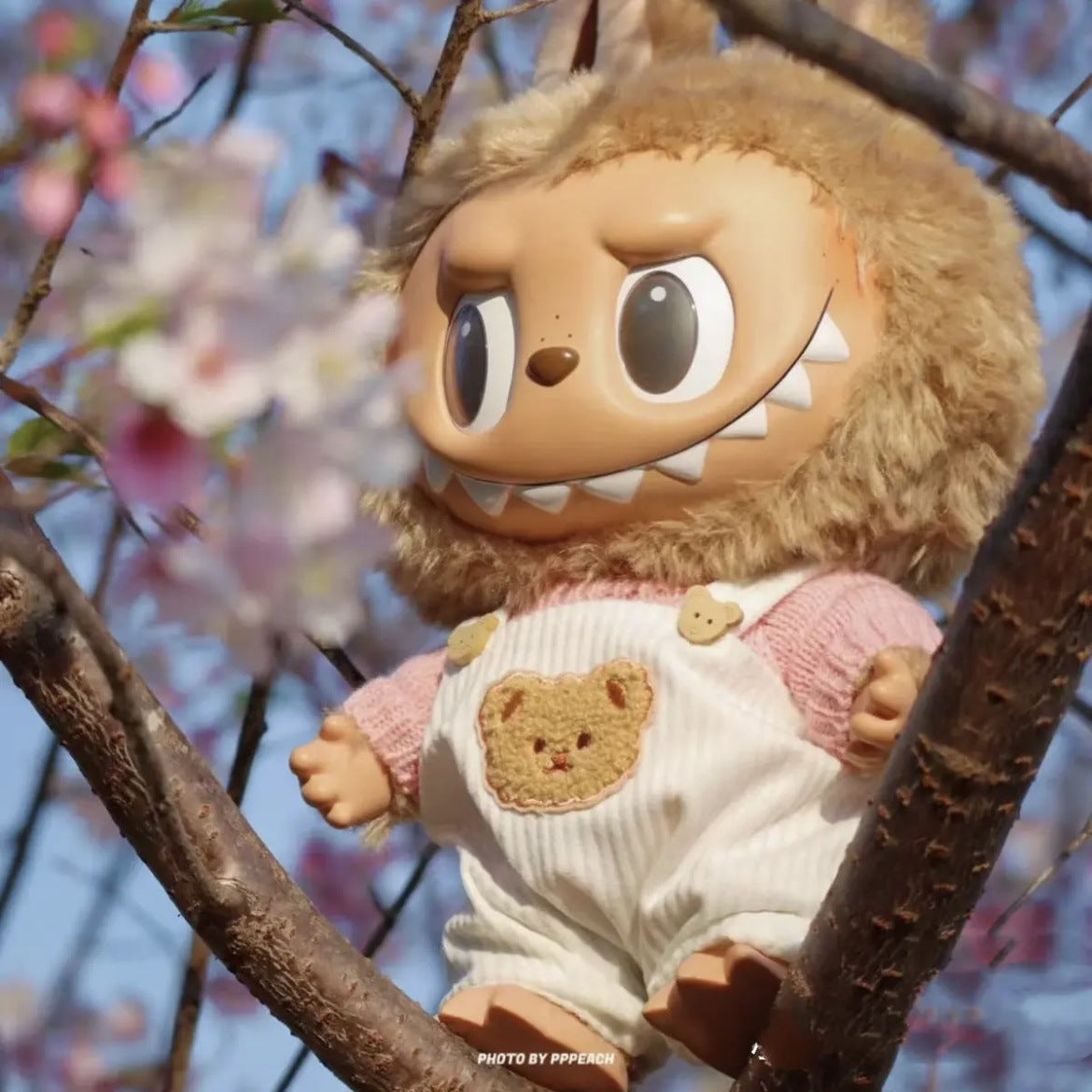 38cm Labubu plush doll dress, Labubu doll MOKOKO Lei Feng coat, rabbit ear back with skirt set