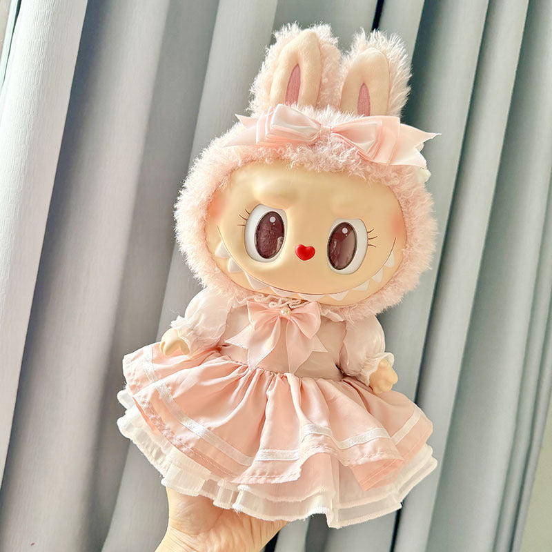 38cm Labubu plush doll dress, Labubu doll MOKOKO Lei Feng coat, rabbit ear back with skirt set