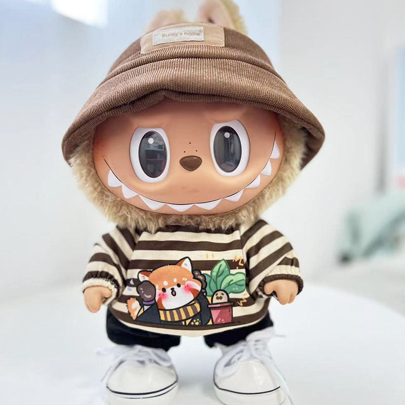 38cm Labubu plush doll dress, Labubu doll MOKOKO Lei Feng coat, rabbit ear back with skirt set