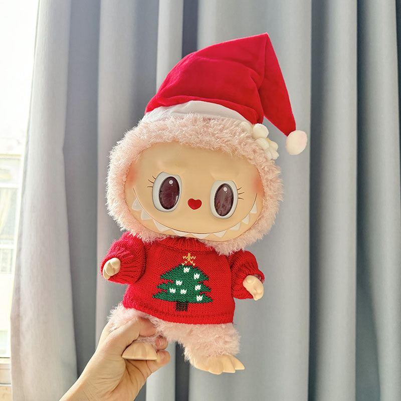 38cm Labubu plush doll dress, Labubu doll MOKOKO Lei Feng coat, rabbit ear back with skirt set
