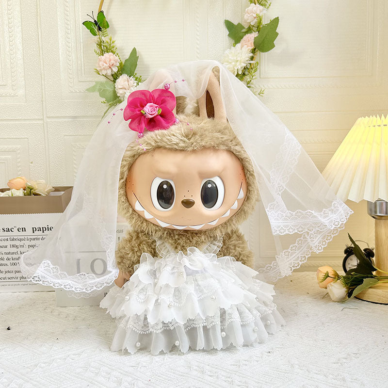 38cm Labubu plush doll dress, Labubu doll MOKOKO Lei Feng coat, rabbit ear back with skirt set