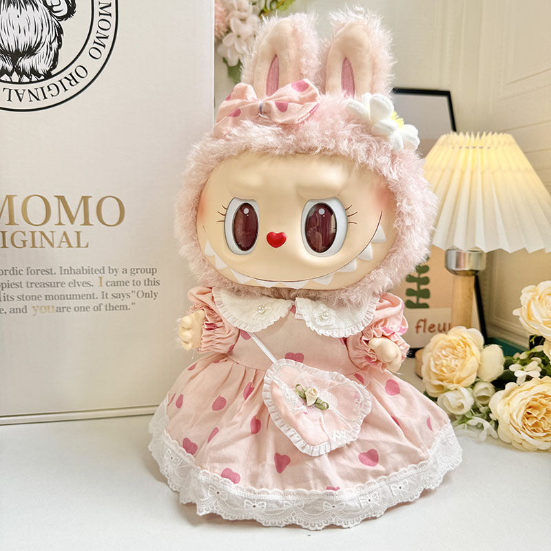 38cm Labubu plush doll dress, Labubu doll MOKOKO Lei Feng coat, rabbit ear back with skirt set