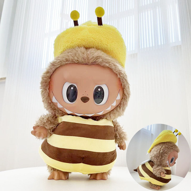 38cm Labubu plush doll dress, Labubu doll MOKOKO Lei Feng coat, rabbit ear back with skirt set