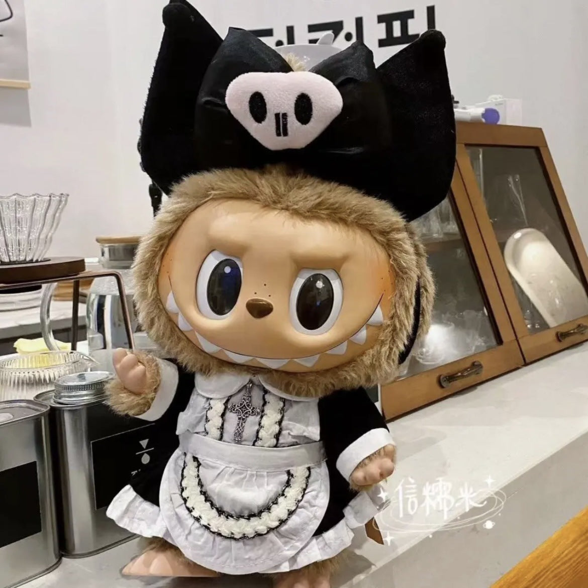38cm Labubu plush doll dress, Labubu doll MOKOKO Lei Feng coat, rabbit ear back with skirt set
