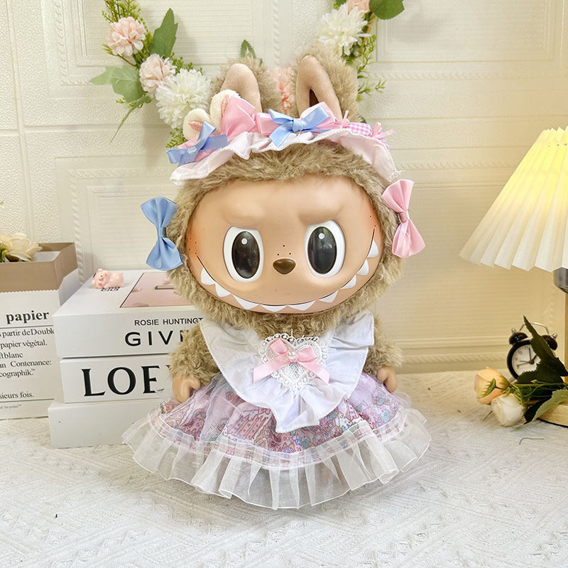 38cm Labubu plush doll dress, Labubu doll MOKOKO Lei Feng coat, rabbit ear back with skirt set
