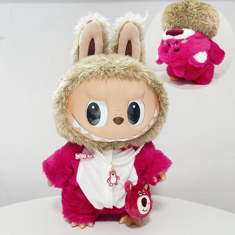 38cm Labubu plush doll dress, Labubu doll MOKOKO Lei Feng coat, rabbit ear back with skirt set