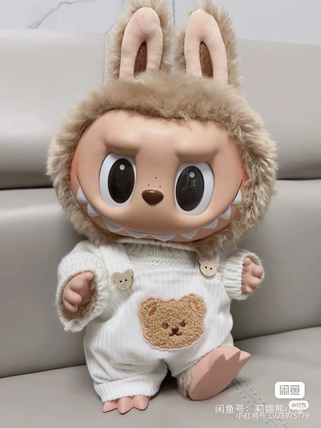38cm Labubu plush doll dress, Labubu doll MOKOKO Lei Feng coat, rabbit ear back with skirt set