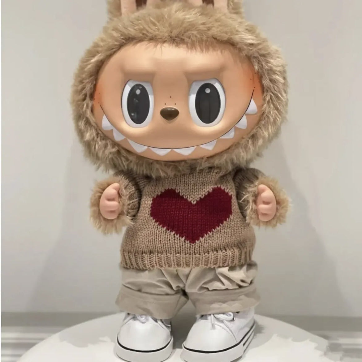 38cm Labubu plush doll dress, Labubu doll MOKOKO Lei Feng coat, rabbit ear back with skirt set