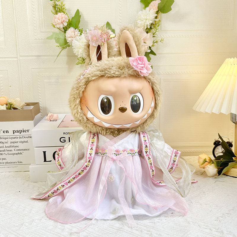 38cm Labubu plush doll dress, Labubu doll MOKOKO Lei Feng coat, rabbit ear back with skirt set