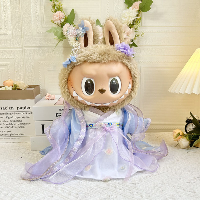 38cm Labubu plush doll dress, Labubu doll MOKOKO Lei Feng coat, rabbit ear back with skirt set