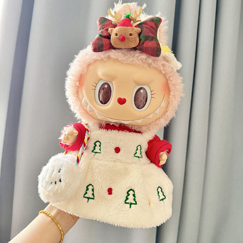 38cm Labubu plush doll dress, Labubu doll MOKOKO Lei Feng coat, rabbit ear back with skirt set