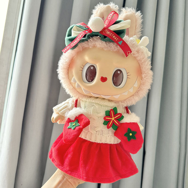 38cm Labubu plush doll dress, Labubu doll MOKOKO Lei Feng coat, rabbit ear back with skirt set