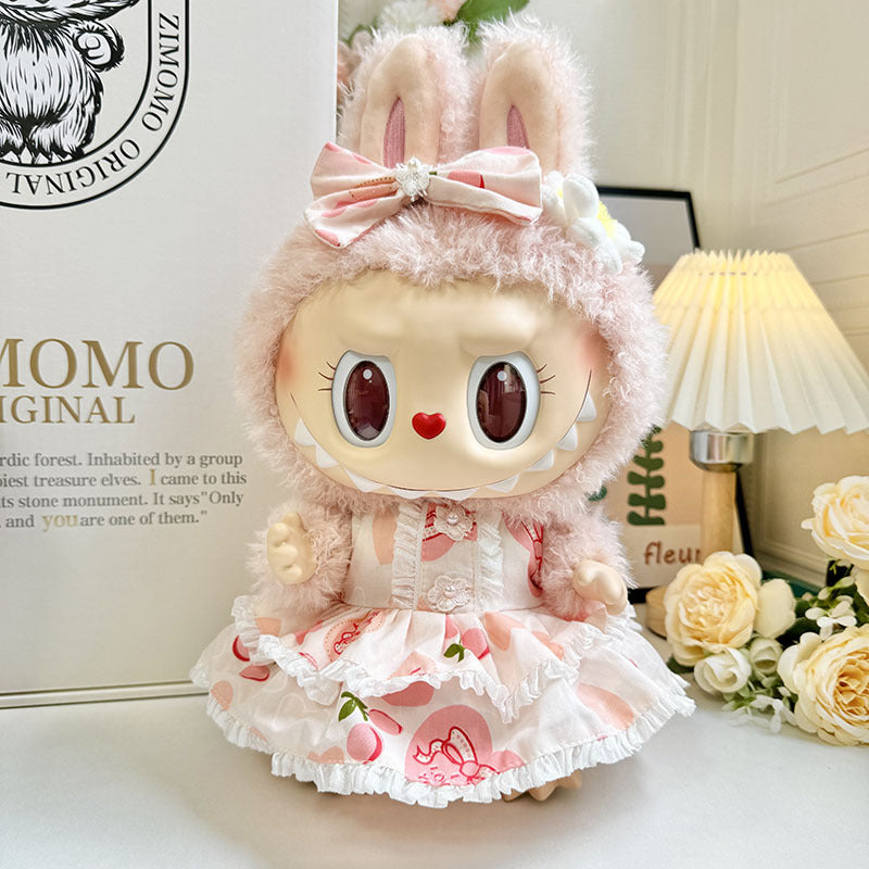 38cm Labubu plush doll dress, Labubu doll MOKOKO Lei Feng coat, rabbit ear back with skirt set