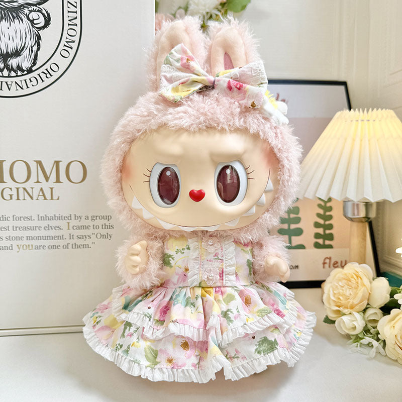 38cm Labubu plush doll dress, Labubu doll MOKOKO Lei Feng coat, rabbit ear back with skirt set