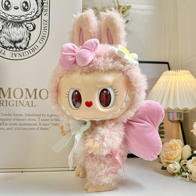 38cm Labubu plush doll dress, Labubu doll MOKOKO Lei Feng coat, rabbit ear back with skirt set