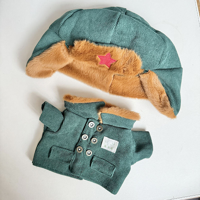 38cm Labubu plush doll dress, Labubu doll MOKOKO Lei Feng coat, rabbit ear back with skirt set