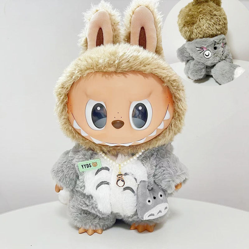 38cm Labubu plush doll dress, Labubu doll MOKOKO Lei Feng coat, rabbit ear back with skirt set