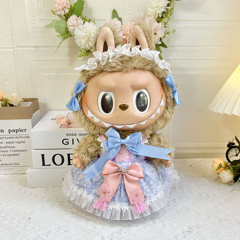 38cm Labubu plush doll dress, Labubu doll MOKOKO Lei Feng coat, rabbit ear back with skirt set