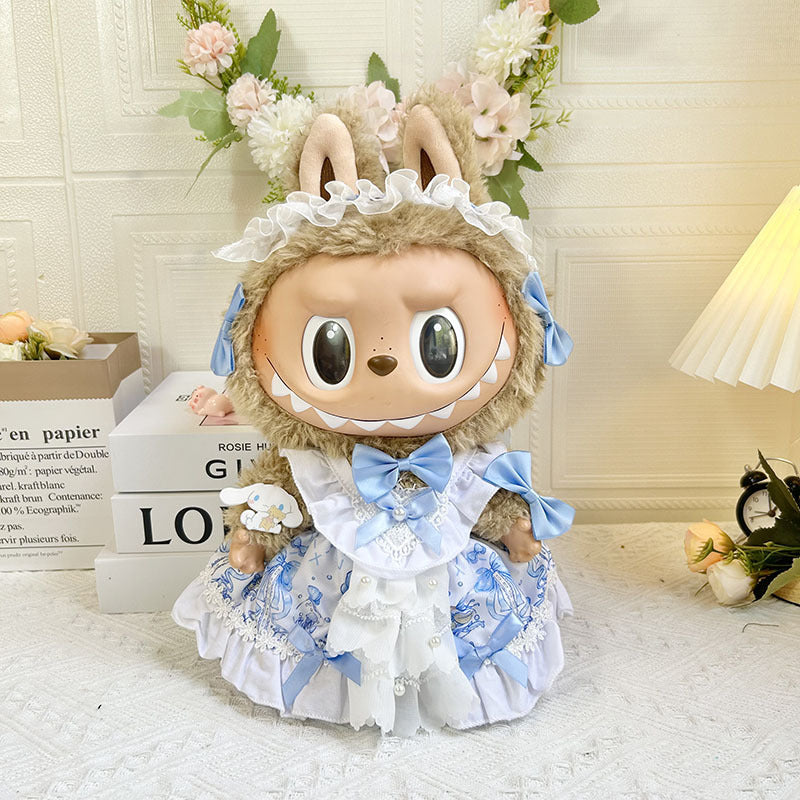 38cm Labubu plush doll dress, Labubu doll MOKOKO Lei Feng coat, rabbit ear back with skirt set
